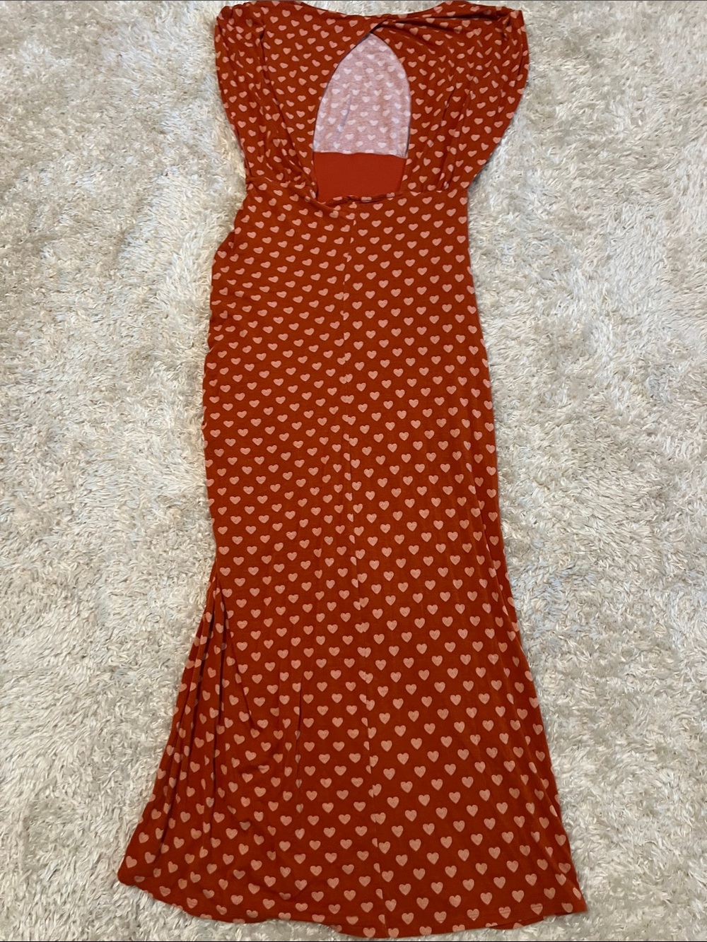 Free People Lakeside Rust Maxi Dress with White Heart Print and Side Slit - Picture 7 of 10